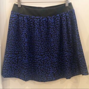 Leather trim blue print skirt